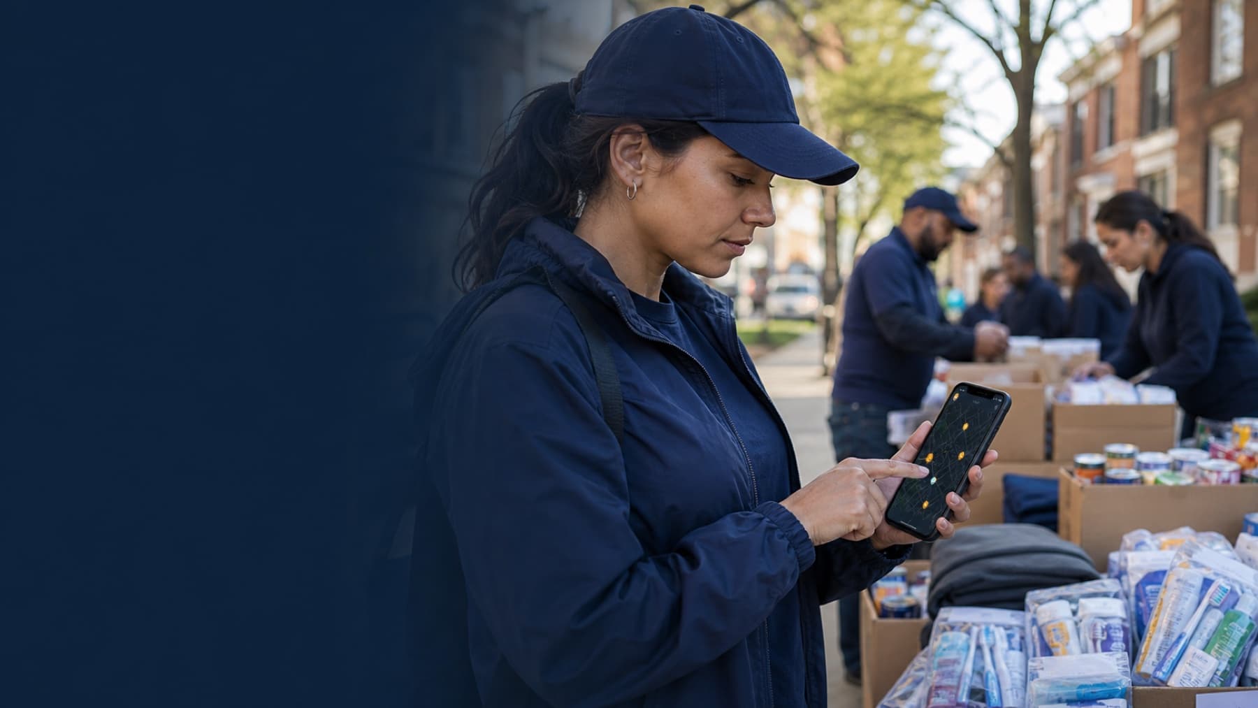 Nonprofit canvasser using Field OS during a neighborhood outreach and supply campaign